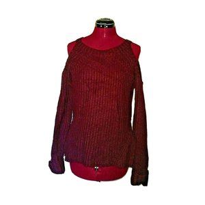 Hippie Rose Womens Sweater Pullover Size XS Burgundy Cold Shoulder Side …